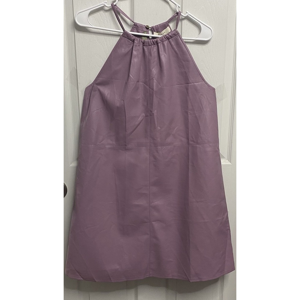 'Aeron Women Purple Faux Leather Sleeveless Halter Tunic Mini Dress Sz.32 NWT